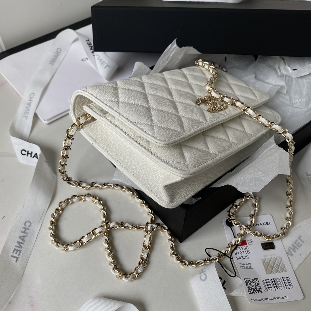 Caviar Leather Wallet On Chain Shoulder Bag AP3180 White